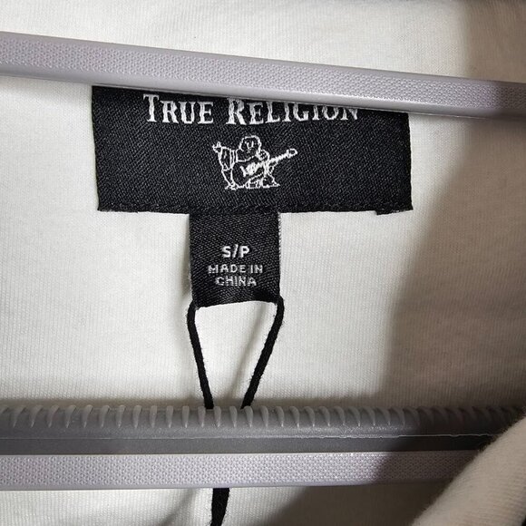 NWT TRUE RELIGION Jacket Coat Colorblock Sherpa Logo WHITE & BLACK size S Fleece - Picture 10 of 12